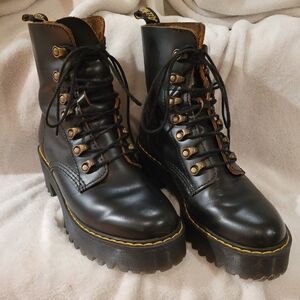 Dr Martens Leona Boots, Size 6, Smoother Black Leather